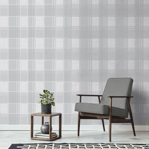 Fine Decor Larson Check Wallpaper Fine Décor Tartan Textured Vinyl Metallic Grey Silver 2