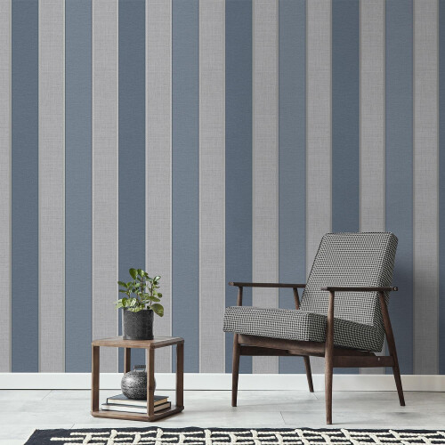 Fine Decor Larson Stripe Wallpaper Fine Décor Textured Vinyl Metallic Navy Silver 2