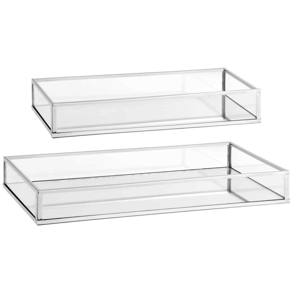 Metal/Glass Set of 2 Mirrored Display Vanity Tray Perfume Cosmetic Candle Organiser Home.