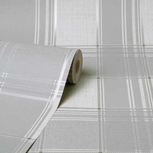 Fine Decor Larson Check Wallpaper Fine Décor Tartan Textured Vinyl Metallic Grey Silver 1