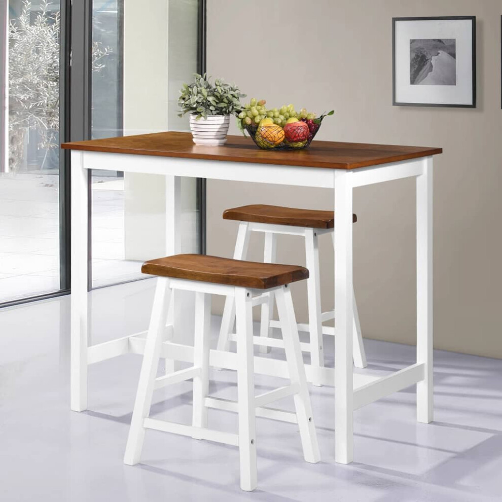 Vidaxl Solid Wood Bar Table And Stool Set 3 Piece Kitchen Dining Furniture