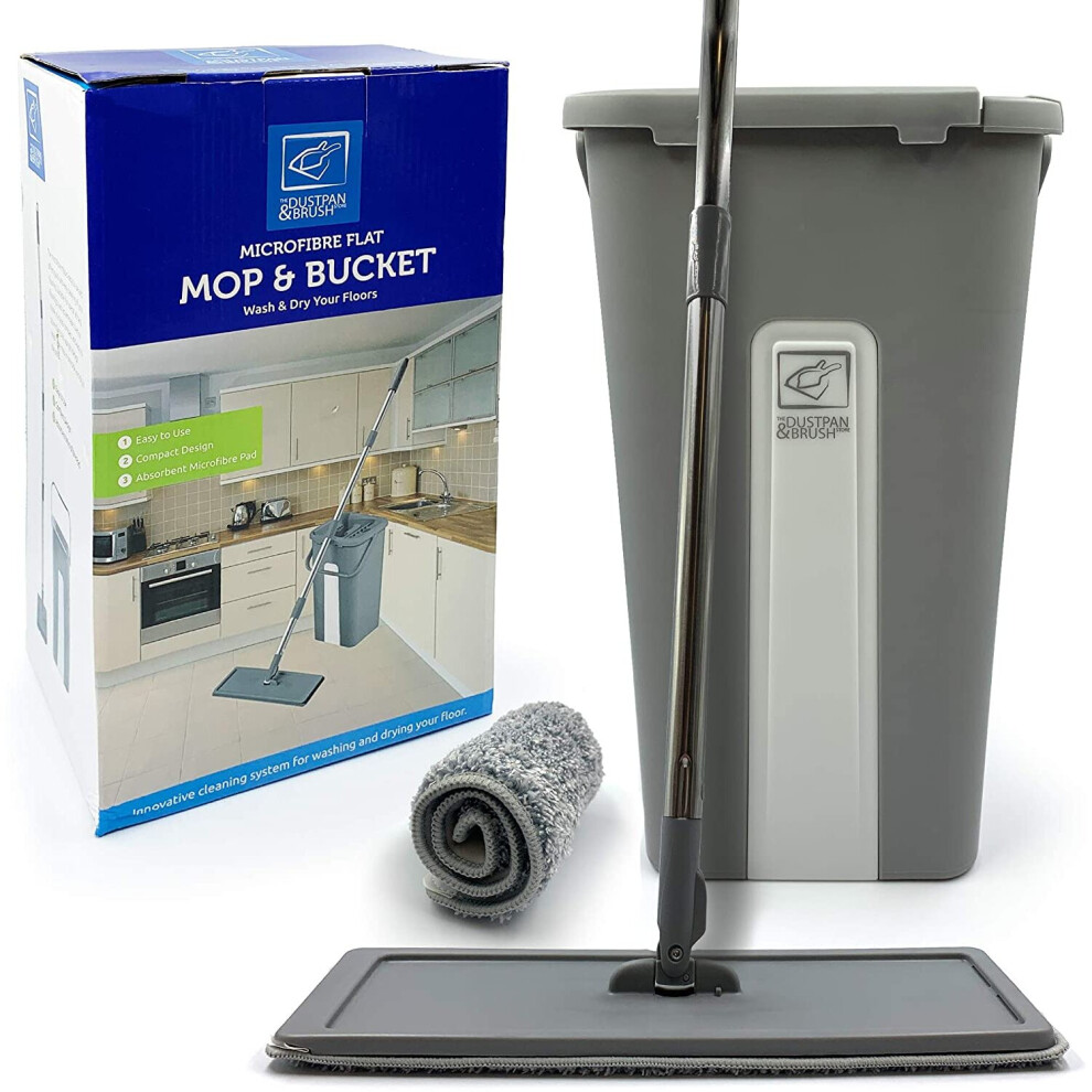 Flat Floor Mop and Bucket Set-Mop Bucket with Microfibre Mop Pads