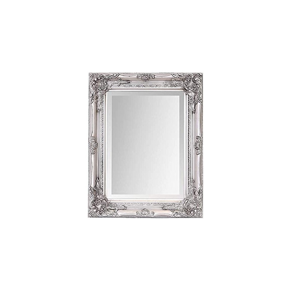 French Vintage, Antique Style Bevelled Wall Glass Mirror - 60cm x 80cm (Antique Silver)