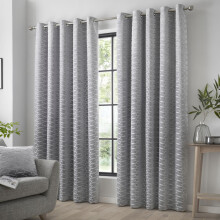(Silver, 46 x 72 Inch) Curtina Kendal Damask Geometric Textured Eyelet Lined Curtains