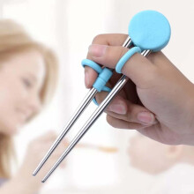 (Blue) Kids Training Chopsticks, Reusable Stainless Steel Chopsticks