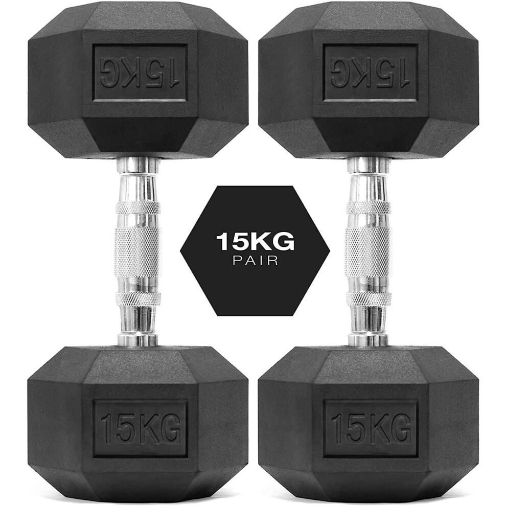 (15kg x 2 (Pair)) Hex Dumbbells Rubber Encased Pair of Weights