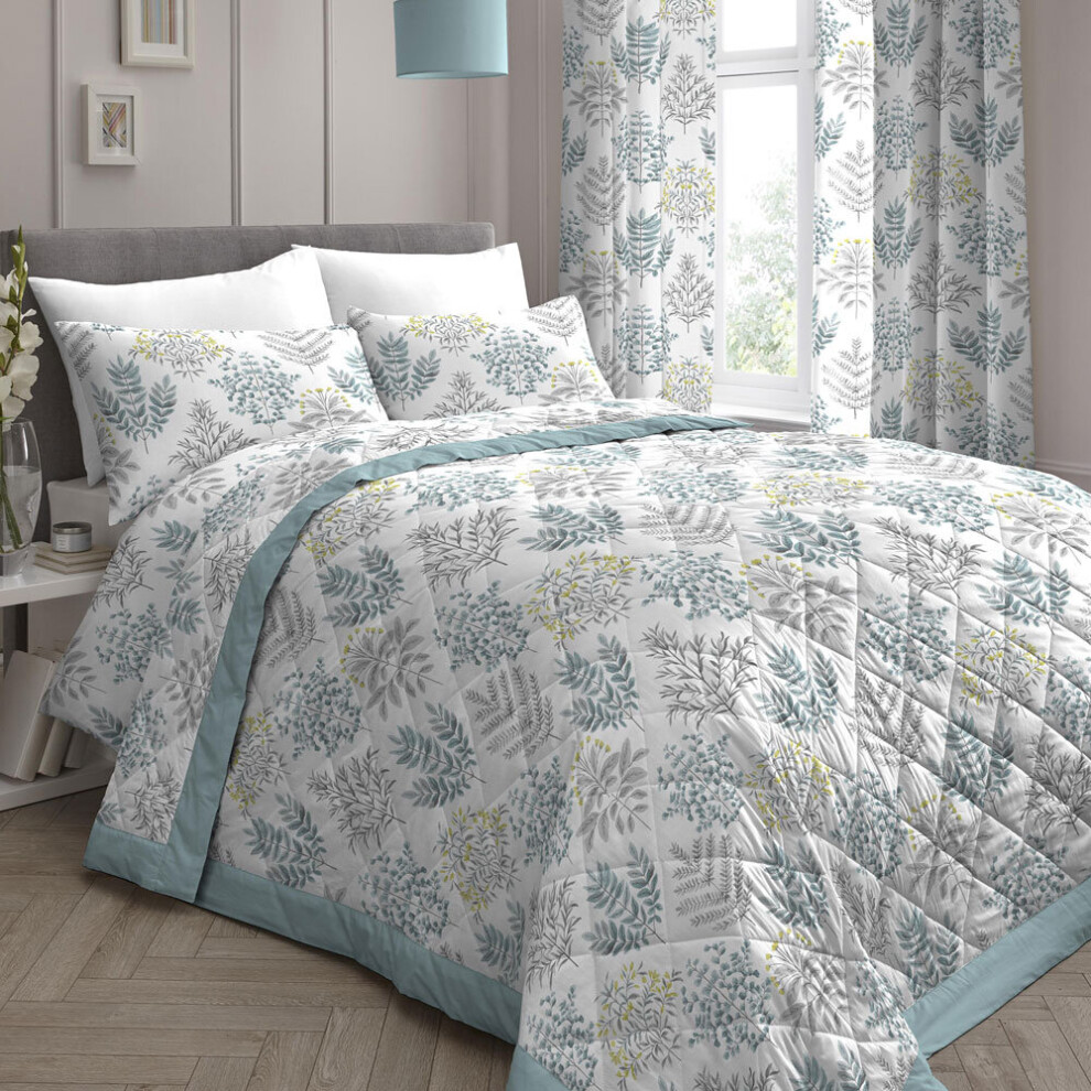 (Duck Egg) Dreams & Drapes Emily Botanical Quilted Bedspread