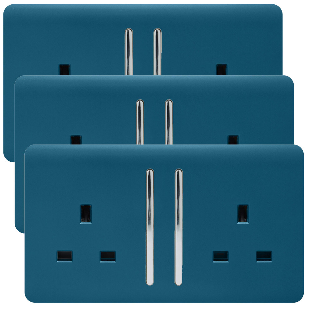 Trendi 2 Gang Artistic Modern Glossy 13 Amp Switched Plug Socket Midnight Blue (3 Pack)