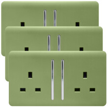 Trendi 2 Gang 13 Amp Long Switched Plug Socket Moss Green (3 Pack)