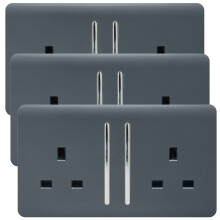 ART-SKT213LWG-P3 Trendi 2 Gang Modern Glossy 13 Amp Plug Socket Warm Grey (3 Pack)