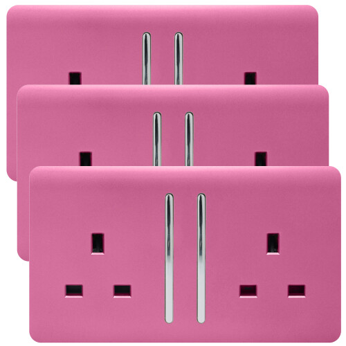 Trendi Switch Trendi 2 Gang Artistic Modern Glossy 13 Amp Plug Socket Pink (3 Pack)