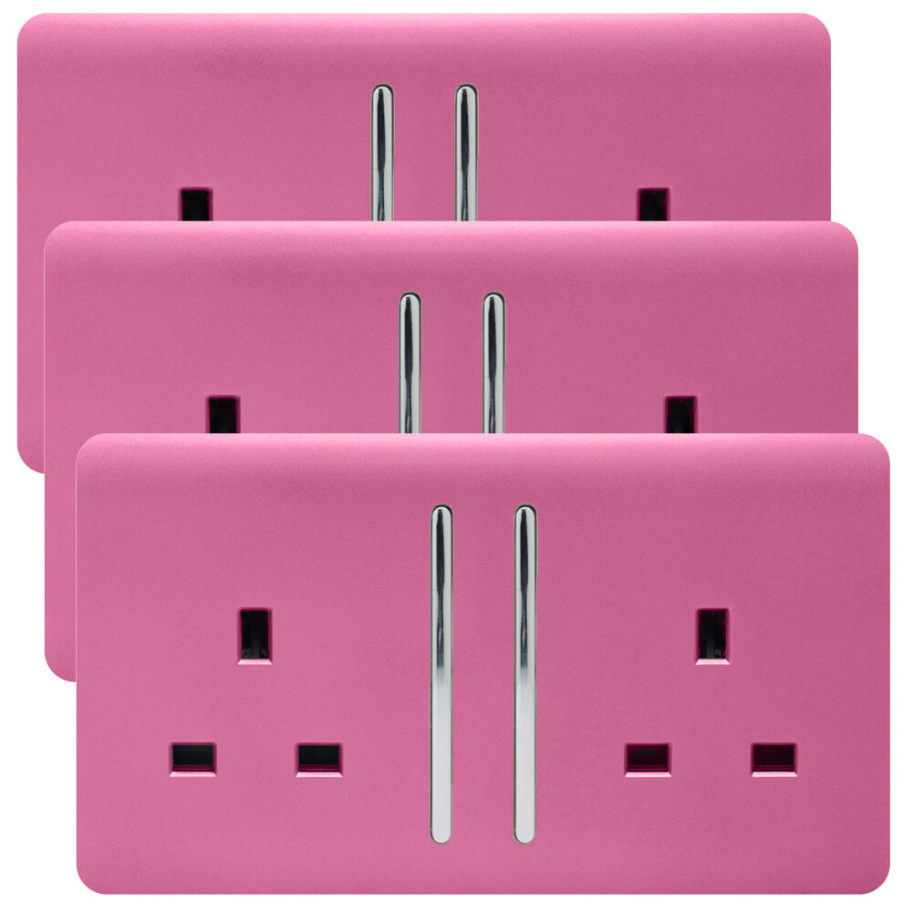 Trendi 2 Gang Artistic Modern Glossy 13 Amp Plug Socket Pink (3 Pack)