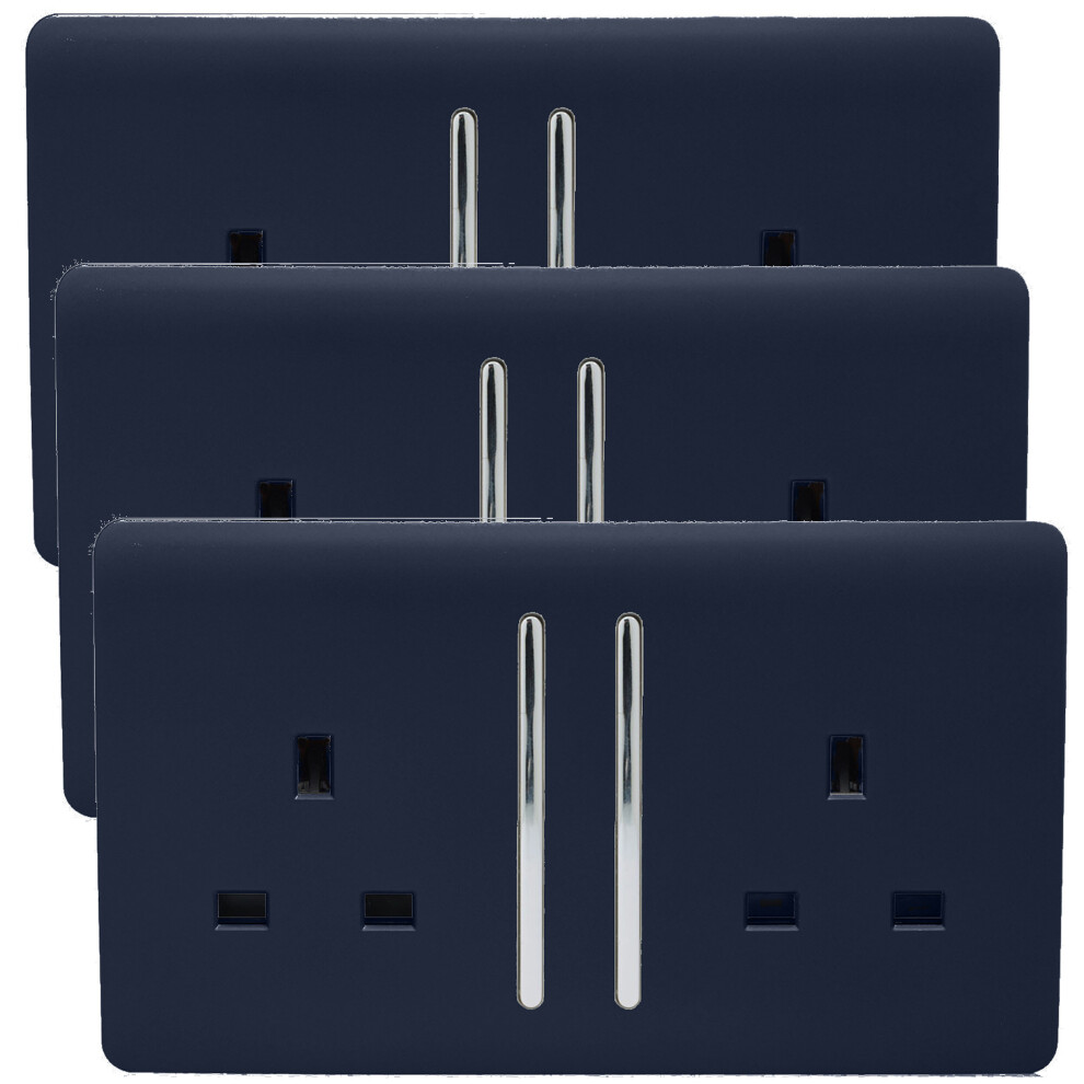 Trendi 2 Gang Modern 13 Amp Switched Plug Socket Navy (3 Pack)