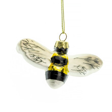 (Silver Wings) Gisela Graham Bumble Bee Hanging Glass Bauble Ornament - Choice of Colours