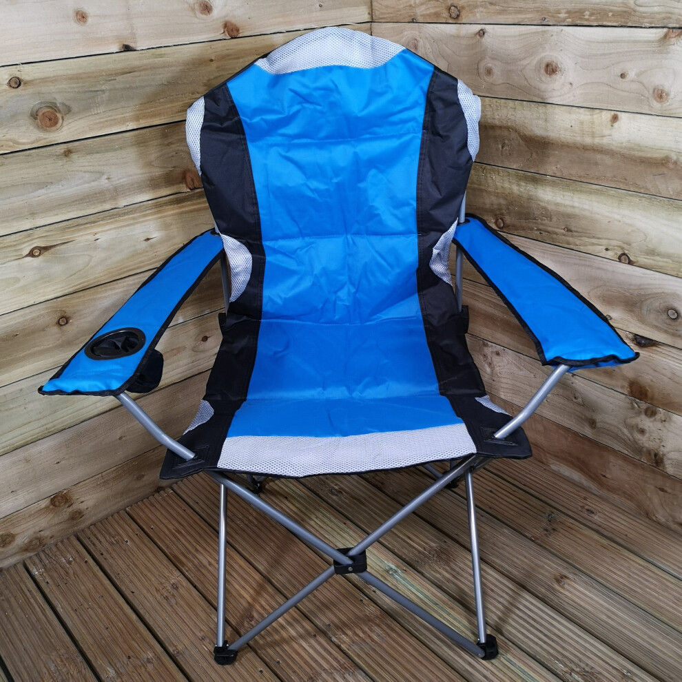 Samuel Alexander Luxury Padded High Back Folding Outdoor / Camping / Fishing Chair In Blue