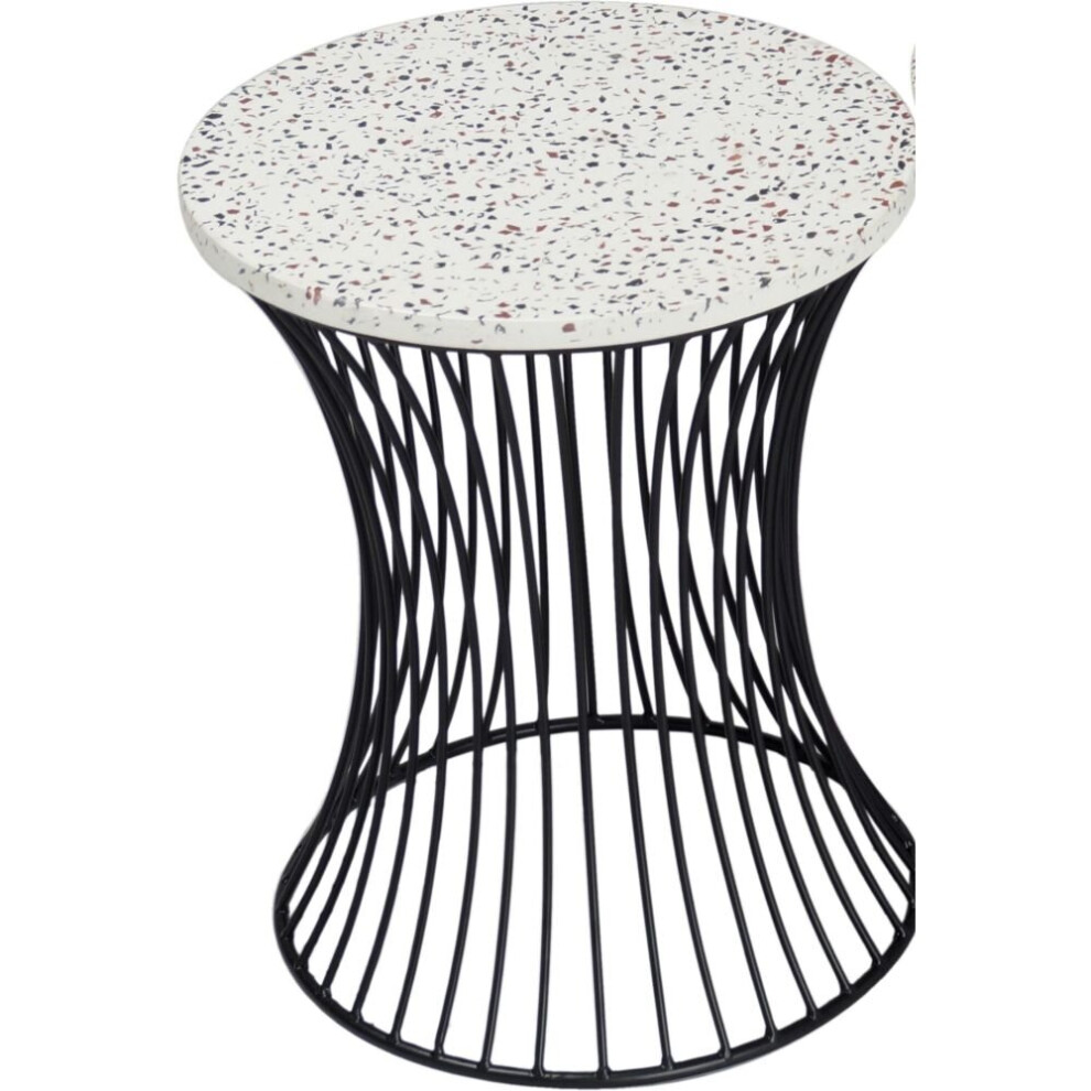 Ritz Terrazzo Accent Table with Drum Shape Black Metal Base for Living Room - Clearance