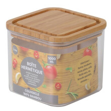 (1000ml) Clear Airtight Container - Kitchen Stackable Square Food Storage Jars Bamboo Lid