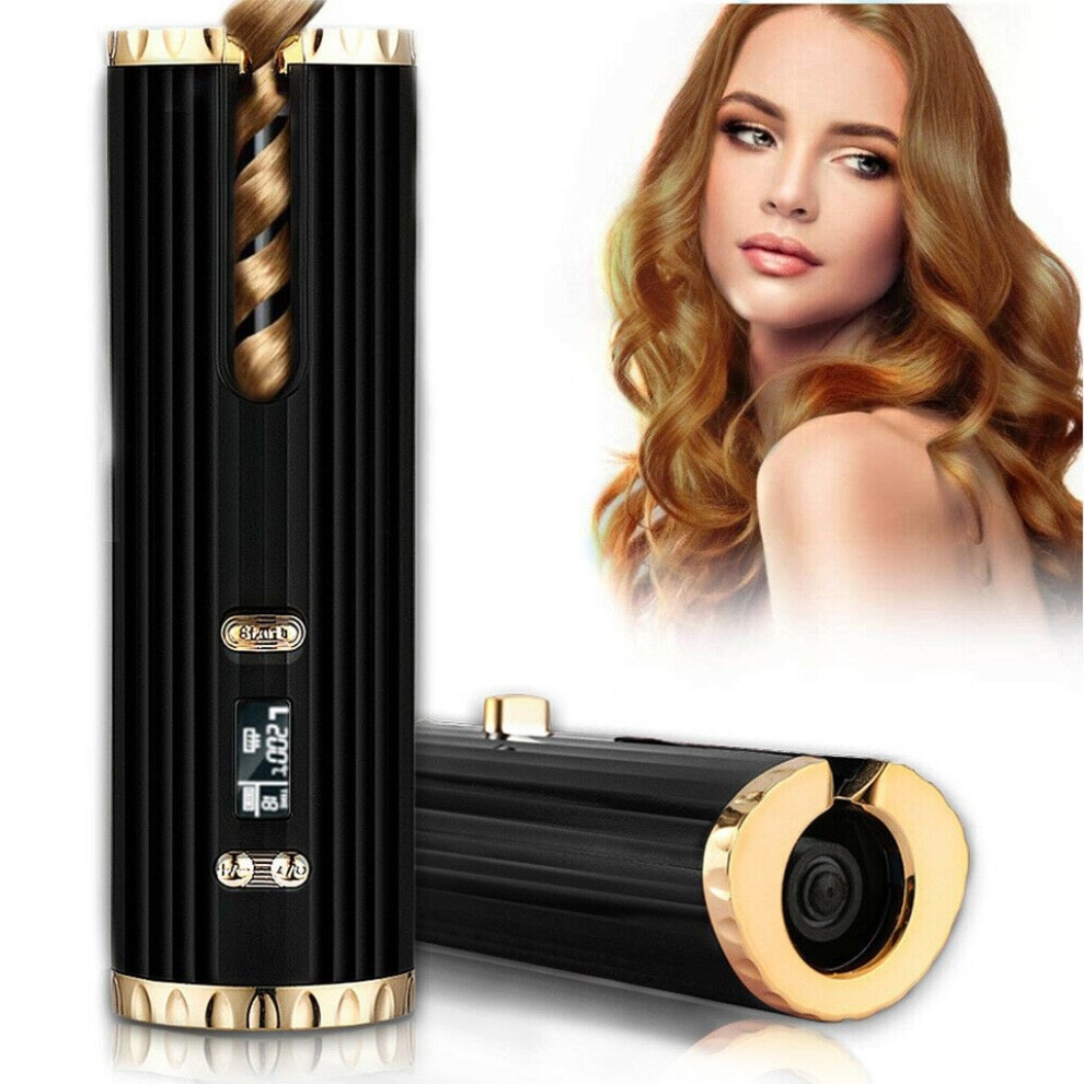 Hgo Automatic Hair Curler Auto Ceramic Wireless Tongs Wand Air Curler Usb Cordless|Curling Irons(Black)