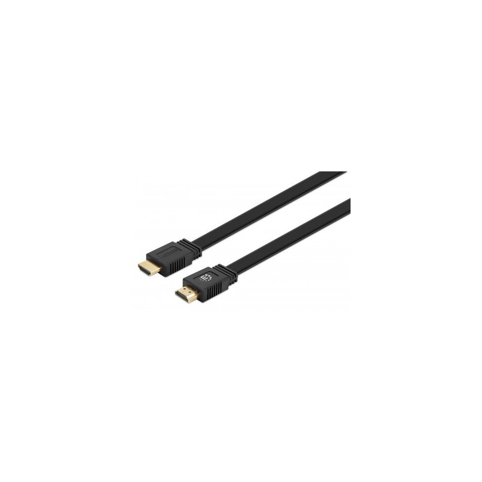 Manhattan HDMI Cable with Ethernet (Flat), 4K@60Hz (Premium High Speed), 0.5m, Male to Male, Black, Ultra HD 4k x 2k, Gold Plated, Lifetime Warranty