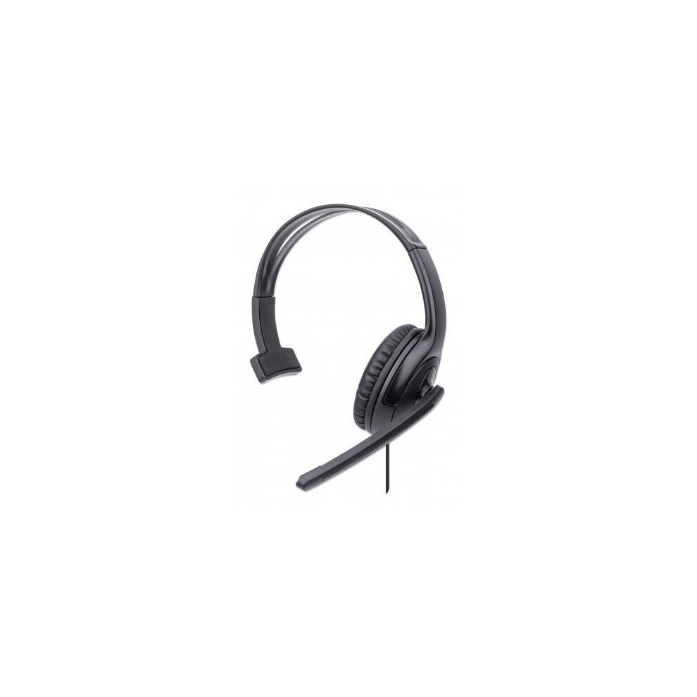 Manhattan Mono Over-Ear Headset (Usb), Microphone Boom (Padded), Adjustable, In-Line Volume Control, Ear Cushion, Cable 1.5M, 3 Year Warranty Black