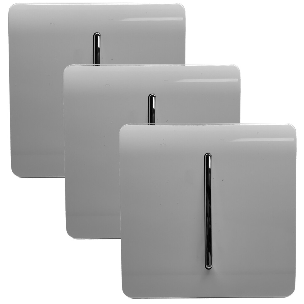 Trendi 1 Gang 2 Way 10 Amp Rocker Chrome Light Switch Glossy Light Grey (3 Pack)