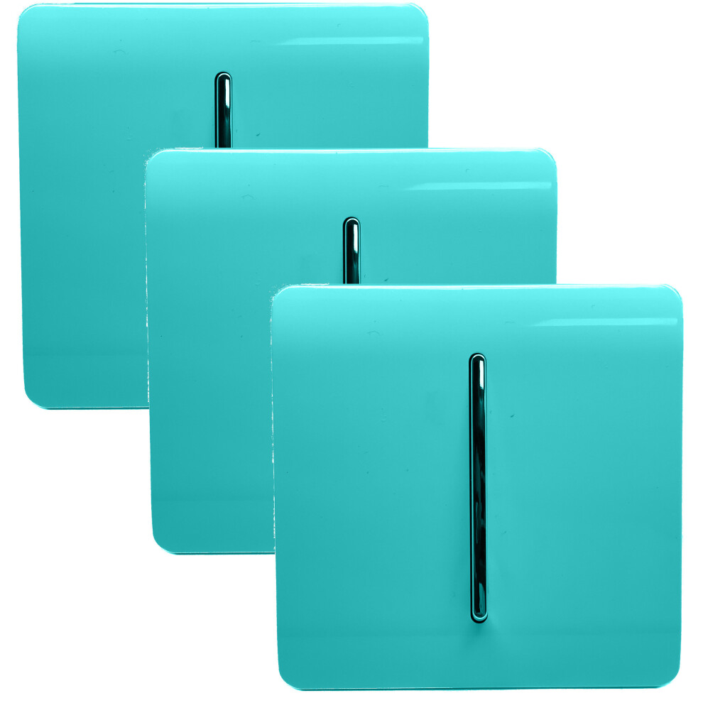 Trendi 1 Gang 2 Way 10 Amp Rocker Chrome Light Switch Glossy Bright Teal (3 Pack)