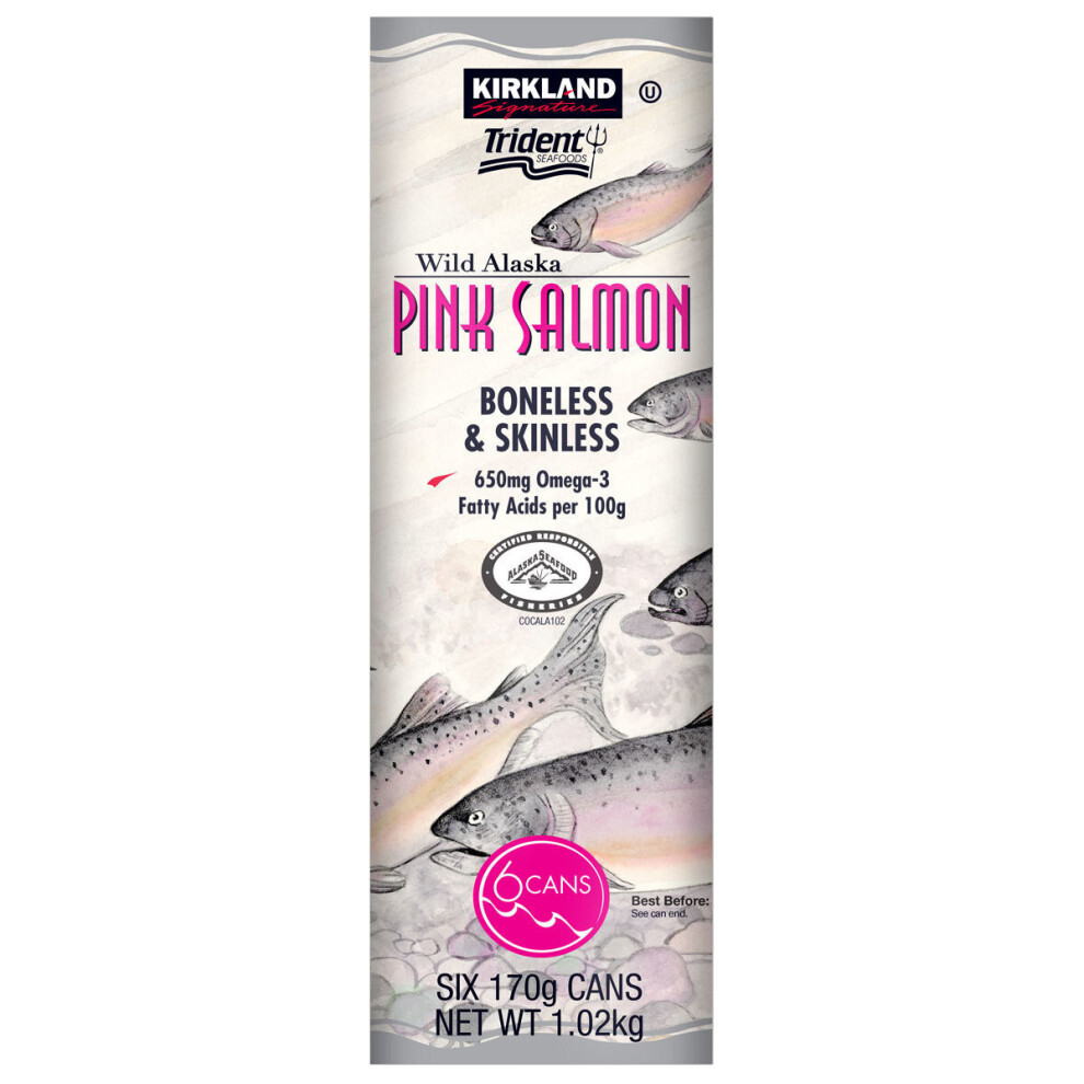 Wild Alaskan Pink Salmon Kirkland Signature Trident  6  Cans of 170g