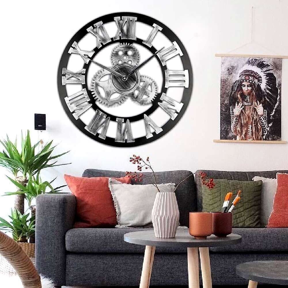 60CM EXTRA LARGE ROMAN NUMERALS SKELETON WALL CLOCK OPEN FACE ROUND on ...