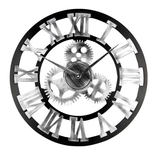 60CM EXTRA LARGE ROMAN NUMERALS SKELETON WALL CLOCK OPEN FACE ROUND 2