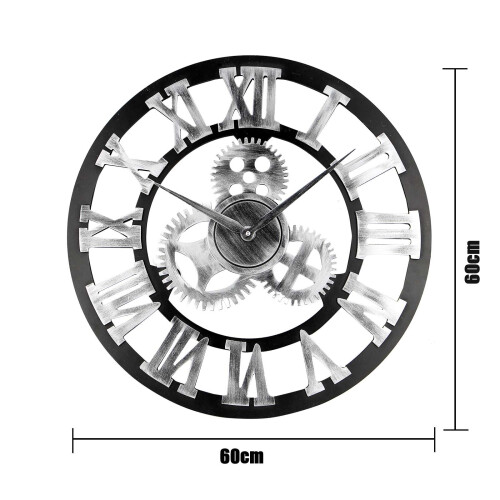 60CM EXTRA LARGE ROMAN NUMERALS SKELETON WALL CLOCK OPEN FACE ROUND 1