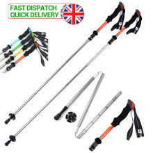 (Yellow) Foldable Anti Shock Nordic Walking Sticks Telescopic Cane Hiking Trekking Poles