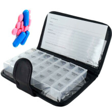 28 Grids Pills Dispenser Medicine Tablet Organizer Weekly Leather Storage Case