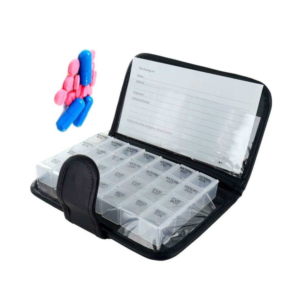 28 Grids Pills Dispenser Medicine Tablet Organizer Weekly Leather Storage Case
