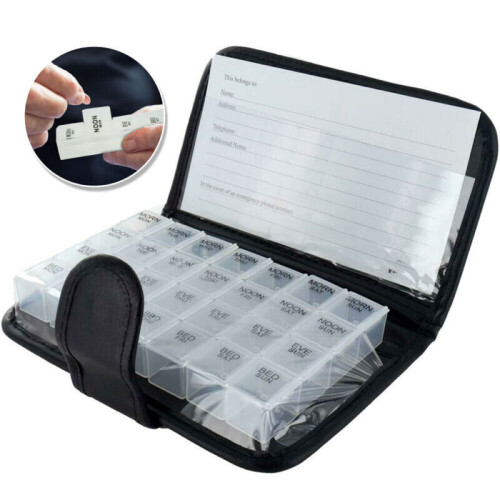 28 Grids Pills Dispenser Medicine Tablet Organizer Weekly Leather Storage Case 2