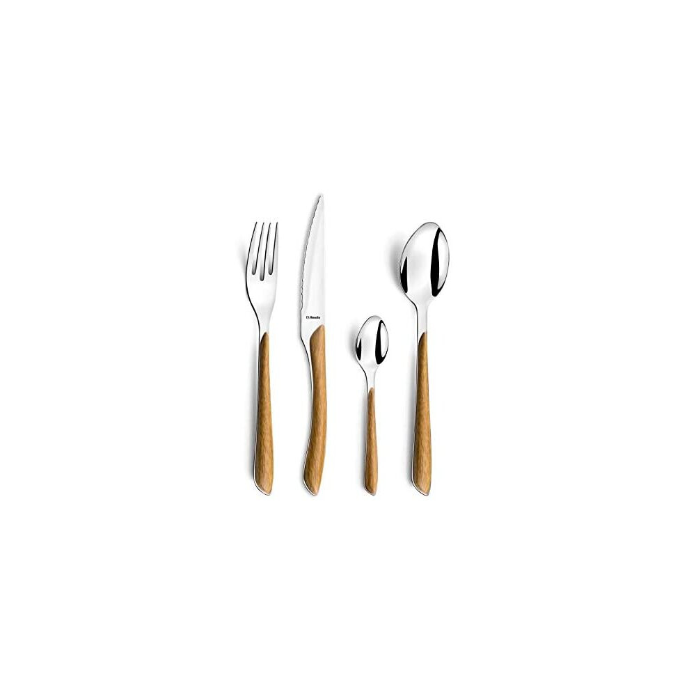 Amefa Eclat Nature 6 Person 24 Piece Cutlery Set with Wood Effect Handles