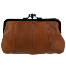 (Tan) Leather Ladies Clasp Coin Purse by Oakridge 4 Colours Zipped Section Handy