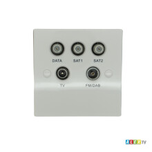 Paragon TV FM DAB SAT1 SAT2 QUAD + DATA Screened Wall Outlet Faceplate PGN52415