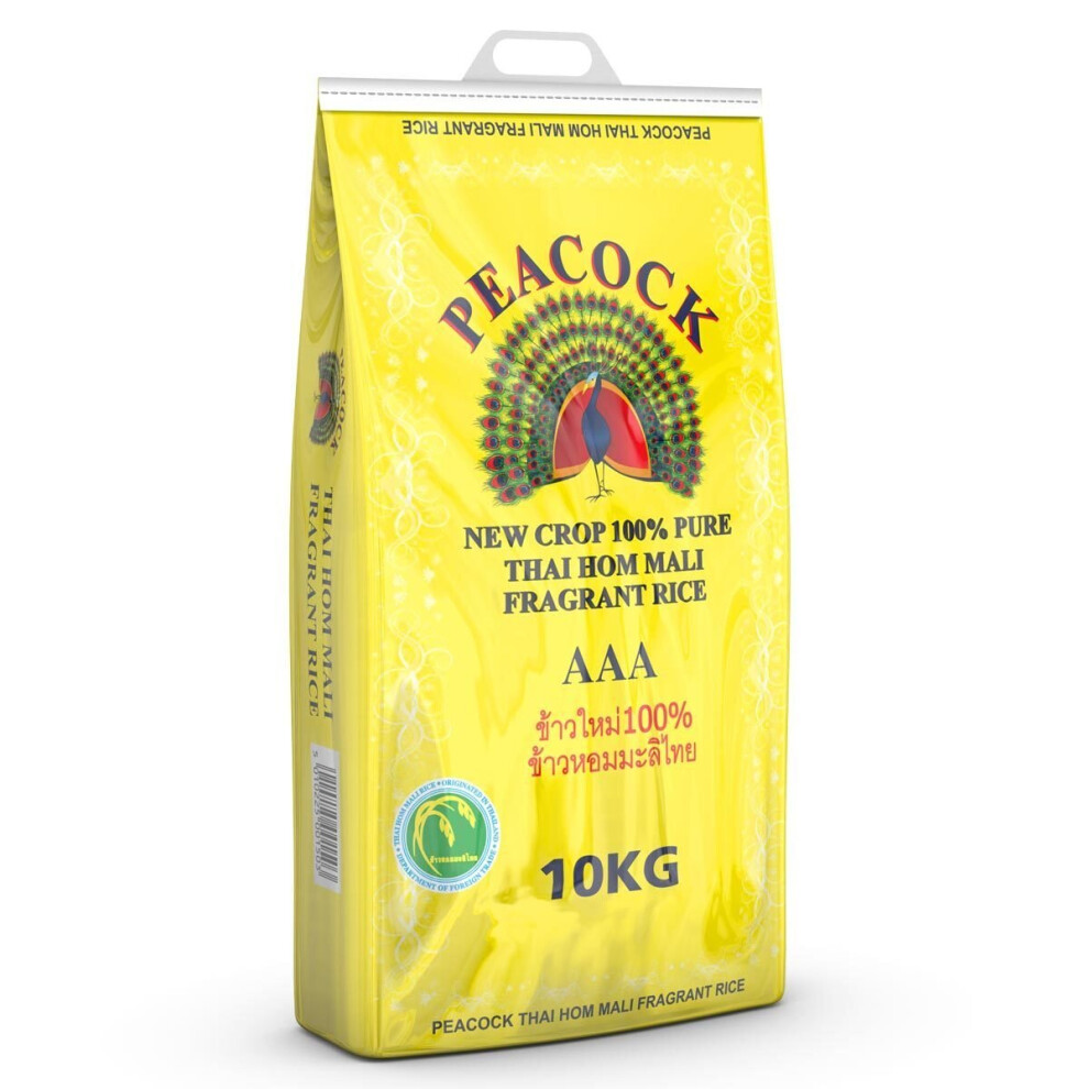 Peacock Thai Hom Mali Rice Fragrant Rice Aaa 10Kg Bag