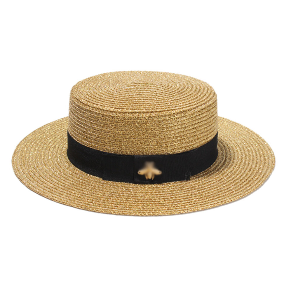 Ladies Sun Fedora Hats Small Bee Straw Hat European and American Retro Gold Braided Hat Female Sunshade Flat Cap Visors Hats RH