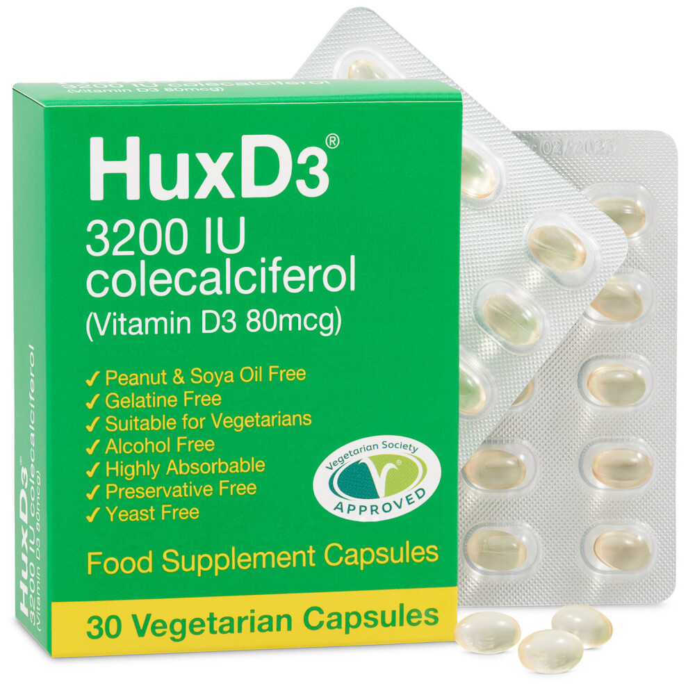 Hux D3 3200iu Colecalciferol 30 Vegetarian Caps