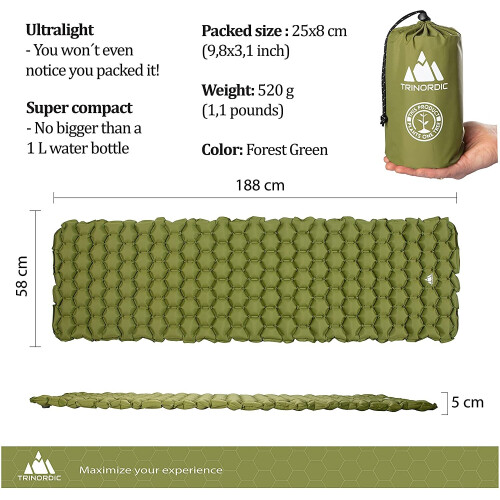 TRINORDIC Camping Mat Ultralight Inflatable Sleeping Mattress, Folding Lightweight Inflating