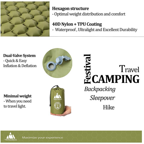 TRINORDIC Camping Mat Ultralight Inflatable Sleeping Mattress, Folding Lightweight Inflating