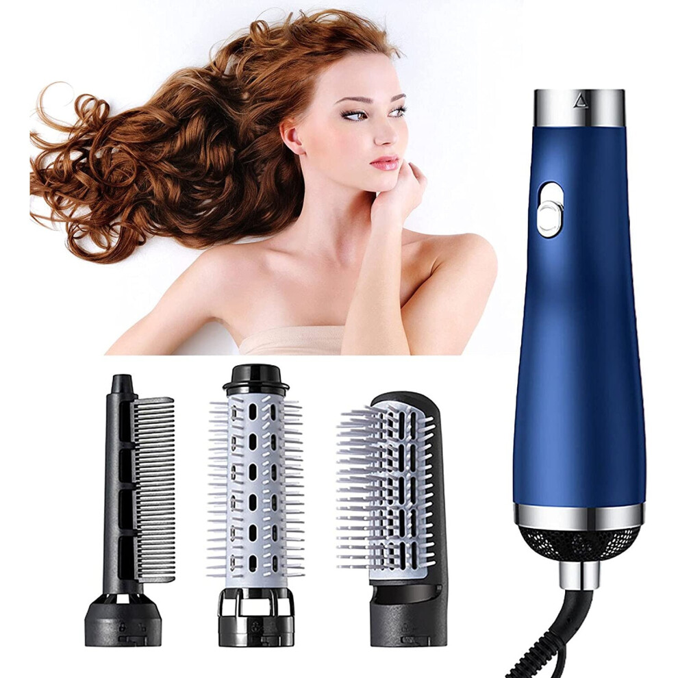 (Blue) 3in1 One-Step Hair Blow Dryer & Volumizer Straightener Curler Comb Hot Air Brush