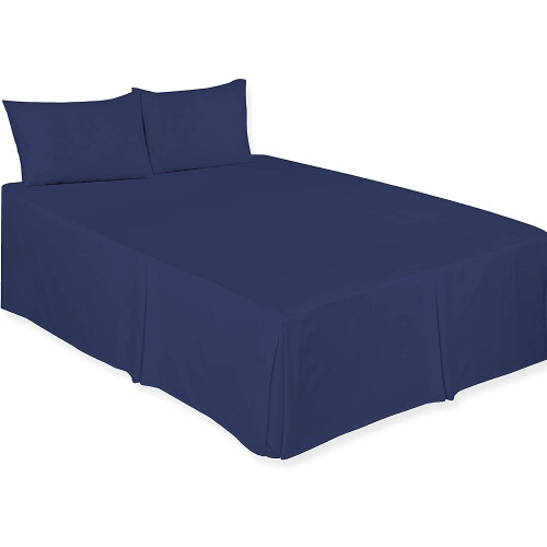 (Navy Blue, Single) Plain Dyed Polycotton Platform Easy Care Base Valance Sheet in 18 colours