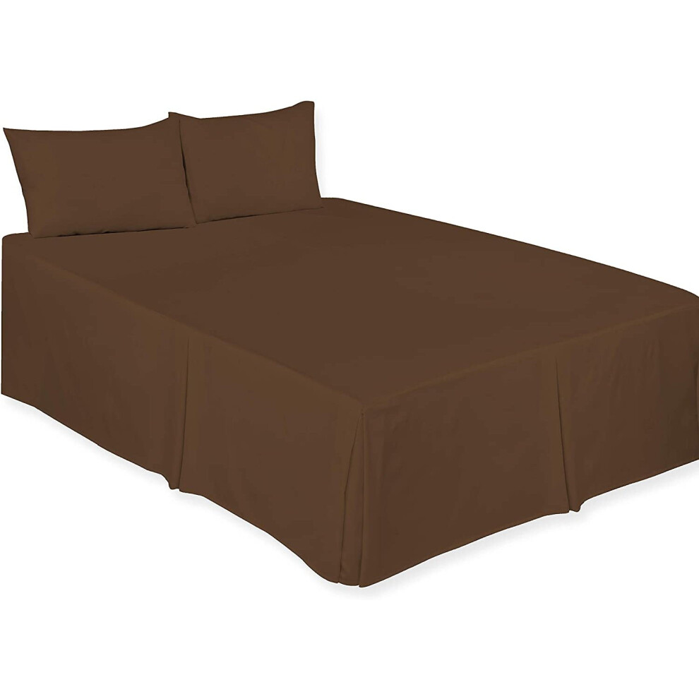 (Chocolate, King) Plain Dyed Polycotton Platform Easy Care Base Valance Sheet in 18 colours