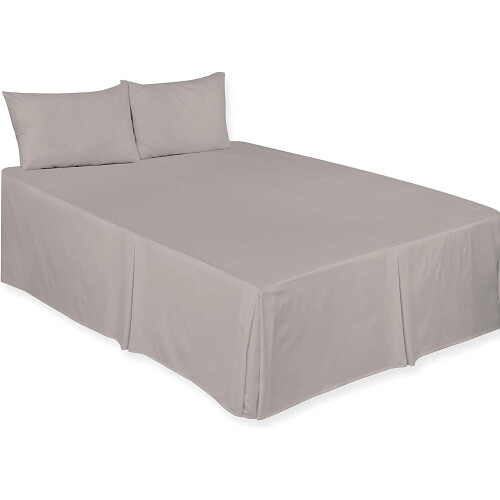 (Grey, Single) Plain Dyed Polycotton Platform Easy Care Base Valance Sheet in 18 colours