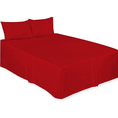 (Red, Double) Plain Dyed Polycotton Platform Easy Care Base Valance Sheet in 18 colours