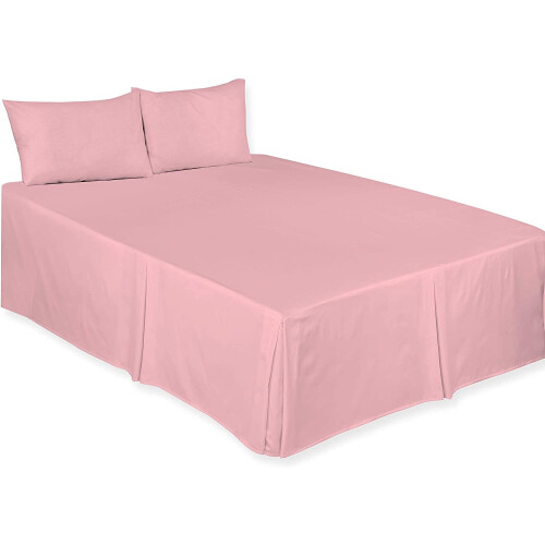 (Pink, Double) Plain Dyed Polycotton Platform Easy Care Base Valance Sheet in 18 colours