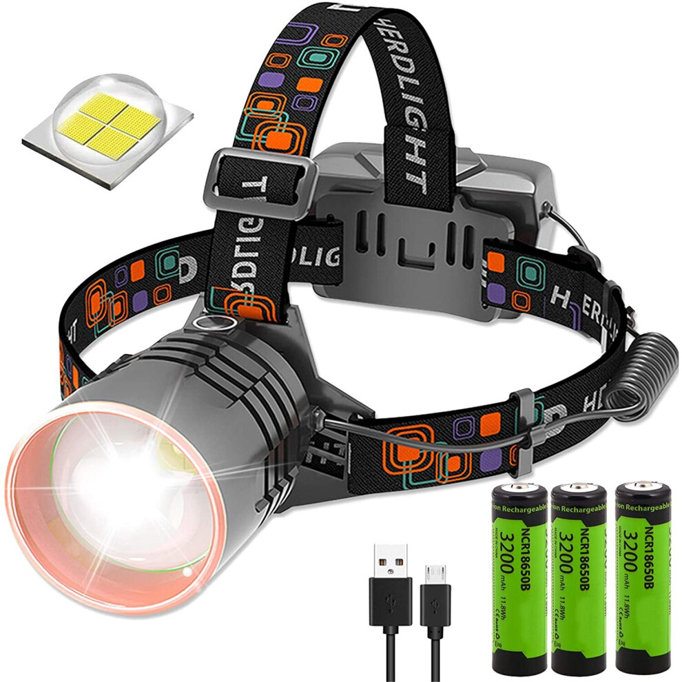 Rechargeable LED Headlamp Headlight Torch USB Flashlight Hikingï¼With batteryï¼-image-OPC-P7NM27B-NEW