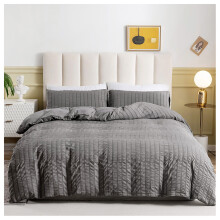(Grey, King) Seersucker Stripe Textured Duvet Cover Sets, Solid Color Soft Bedding Sets with Zipper Closure and Corner Ties